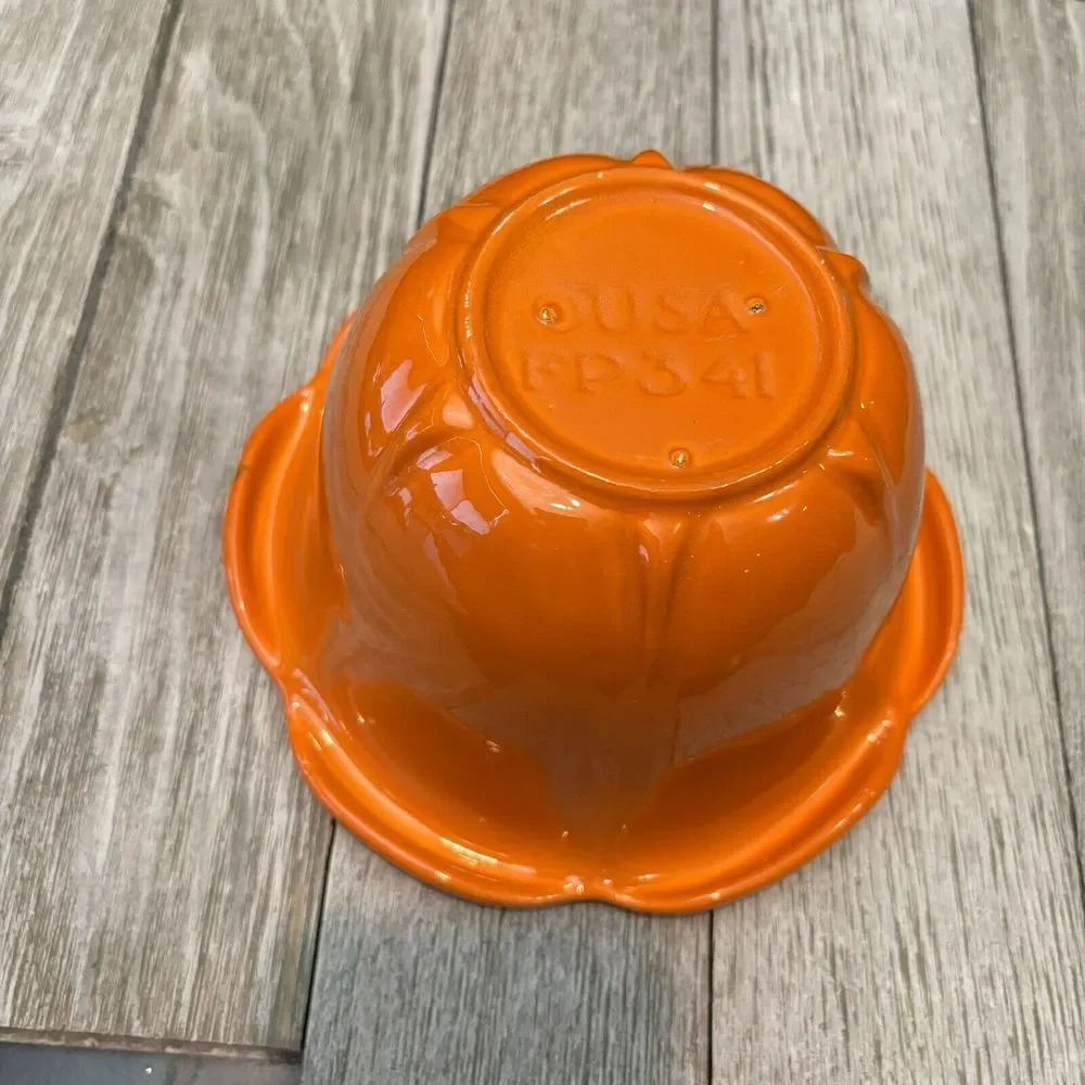 Tulip Bowl Orange Ceramic Vintage Made In USA PP341  4